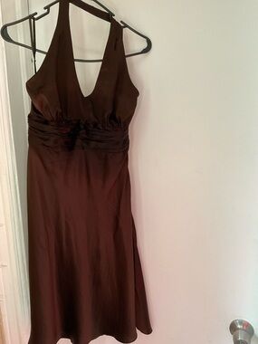 Ann Taylor Backless Brown V-Neck Halter Dress